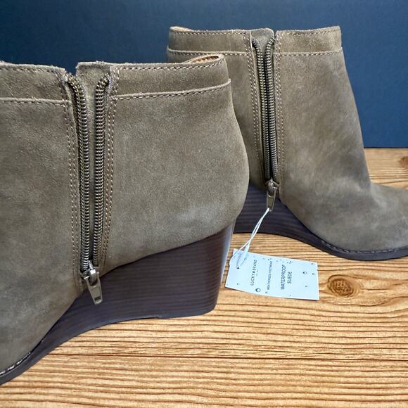 Lucky Brand Waterproof Leather Suede Wedge Yimina Ankle Boot Booties Sz 10 Green - Picture 6 of 16